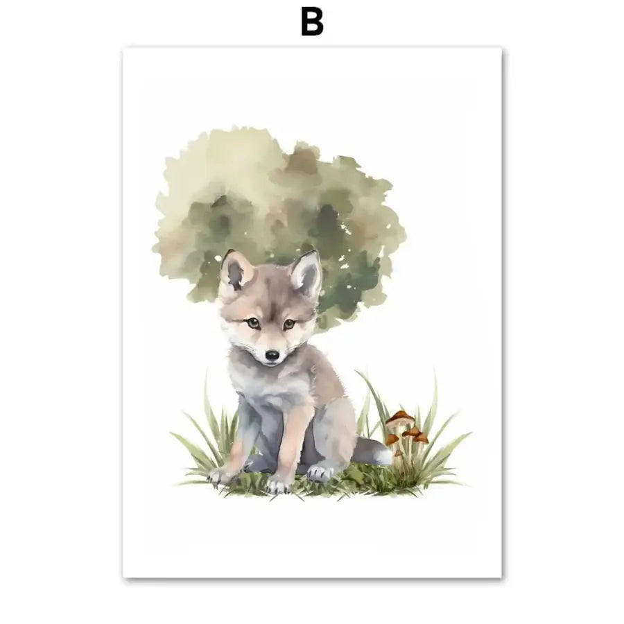 Affiche toile animaux de la foret et arbre - B / 30X40 cm