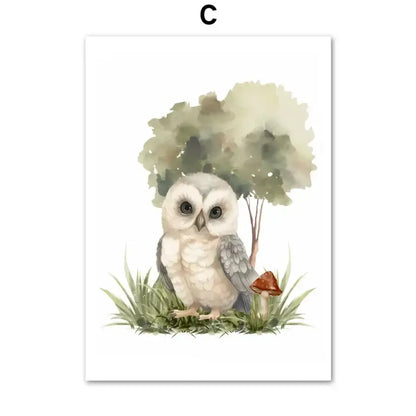 Affiche toile animaux de la foret et arbre - C / 50X70 cm